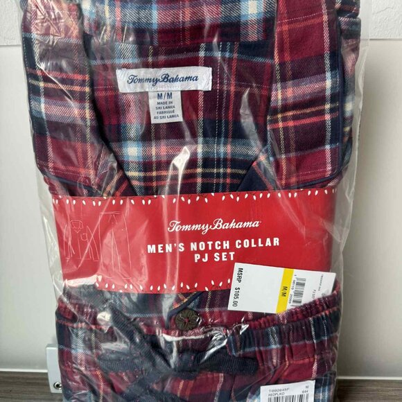 Tommy Bahama Flannel Long Sleeve & Pants Pajama PJ Set  $105 Red Plaid - Picture 12 of 13